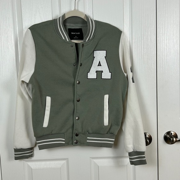 New Look Other - New‎ Look Kids Varsity Letterman Jacket M Olive Green White
